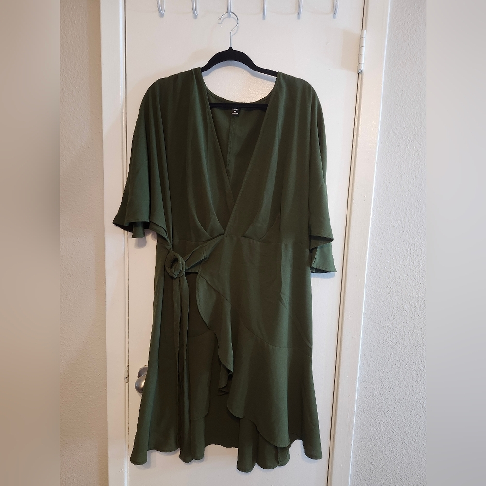 SHEIN Olive Green V-Neck Dress